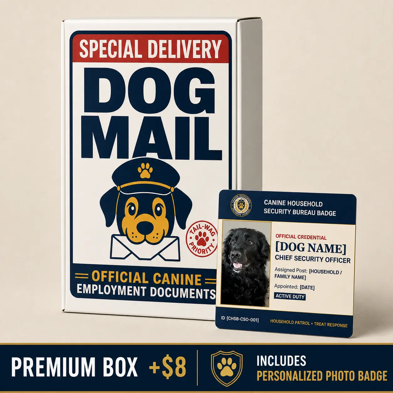 Premium Dog Mail box with personalized Chief Security Officer photo badge