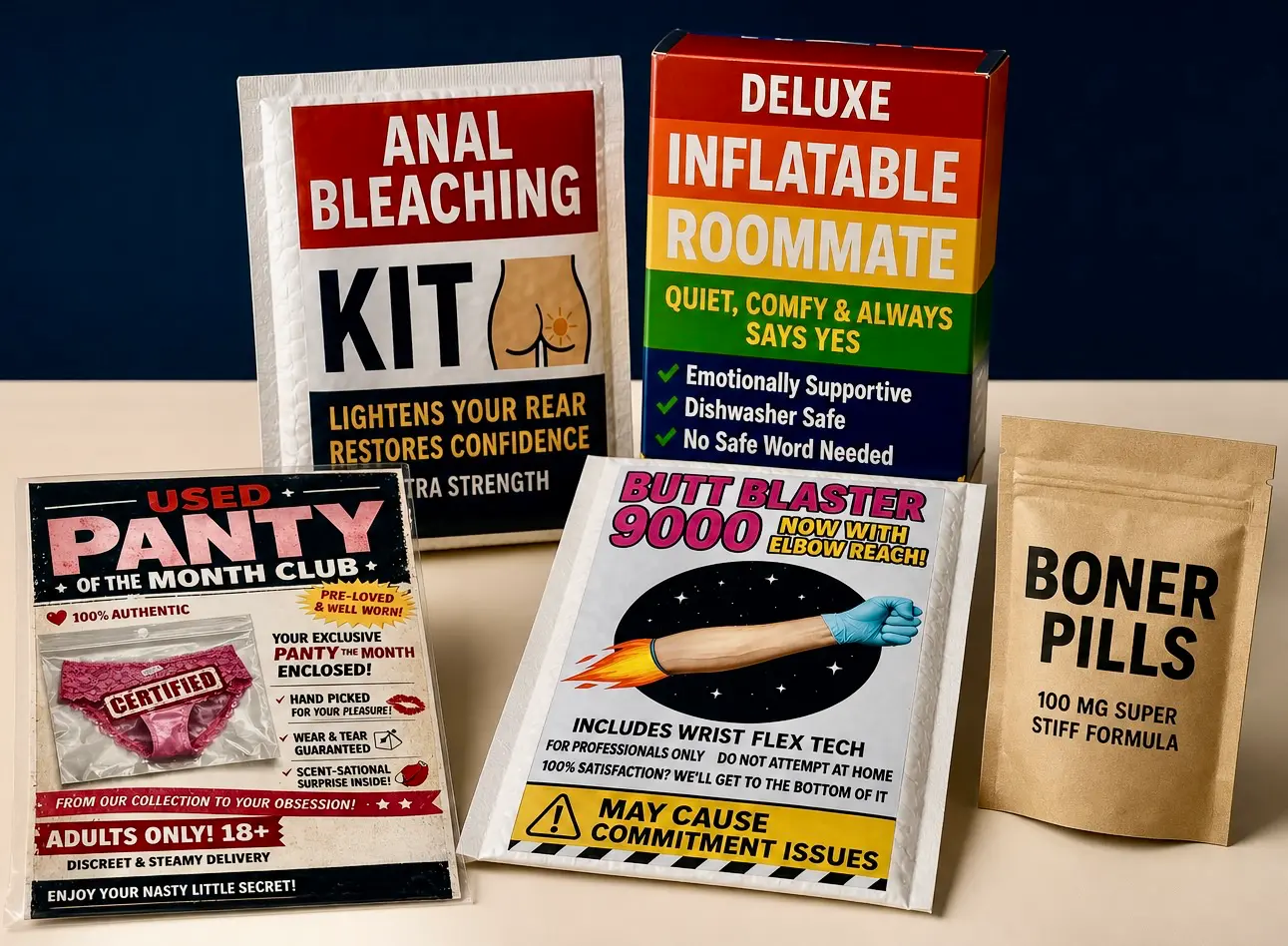 Collection of funny R-rated prank packages from The One and Only