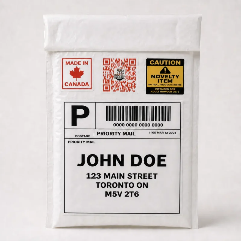 Anonymous Prank Mail Package Anonymous prank mail package with Made in Canada, QR code and novelty item stickers