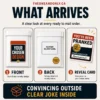 What Arrives Front and back views of a ready-to-mail novelty prank package alongside the included You’ve Been Pranked reveal card.