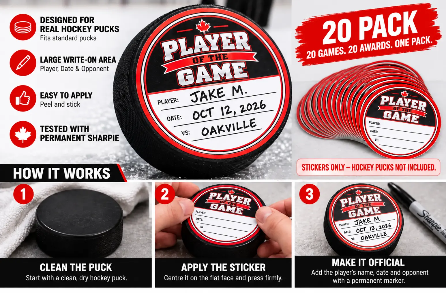 Player of the Game sticker design included in the pack of 20