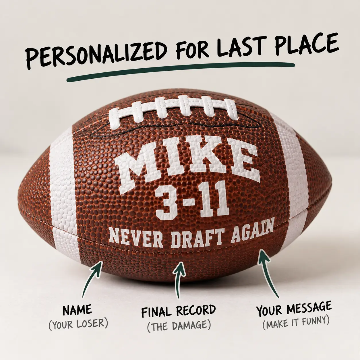 The Fumble personalization options showing name final record and custom message