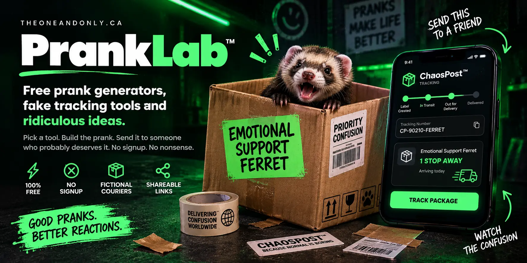 PrankLab free prank generators and fake package tracking prank tools