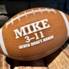 Personalized Fumble fantasy football displayed on wood with Mike 3-11 and Never Draft Again