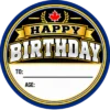 Happy Birthday hockey puck sticker with space for player name and age