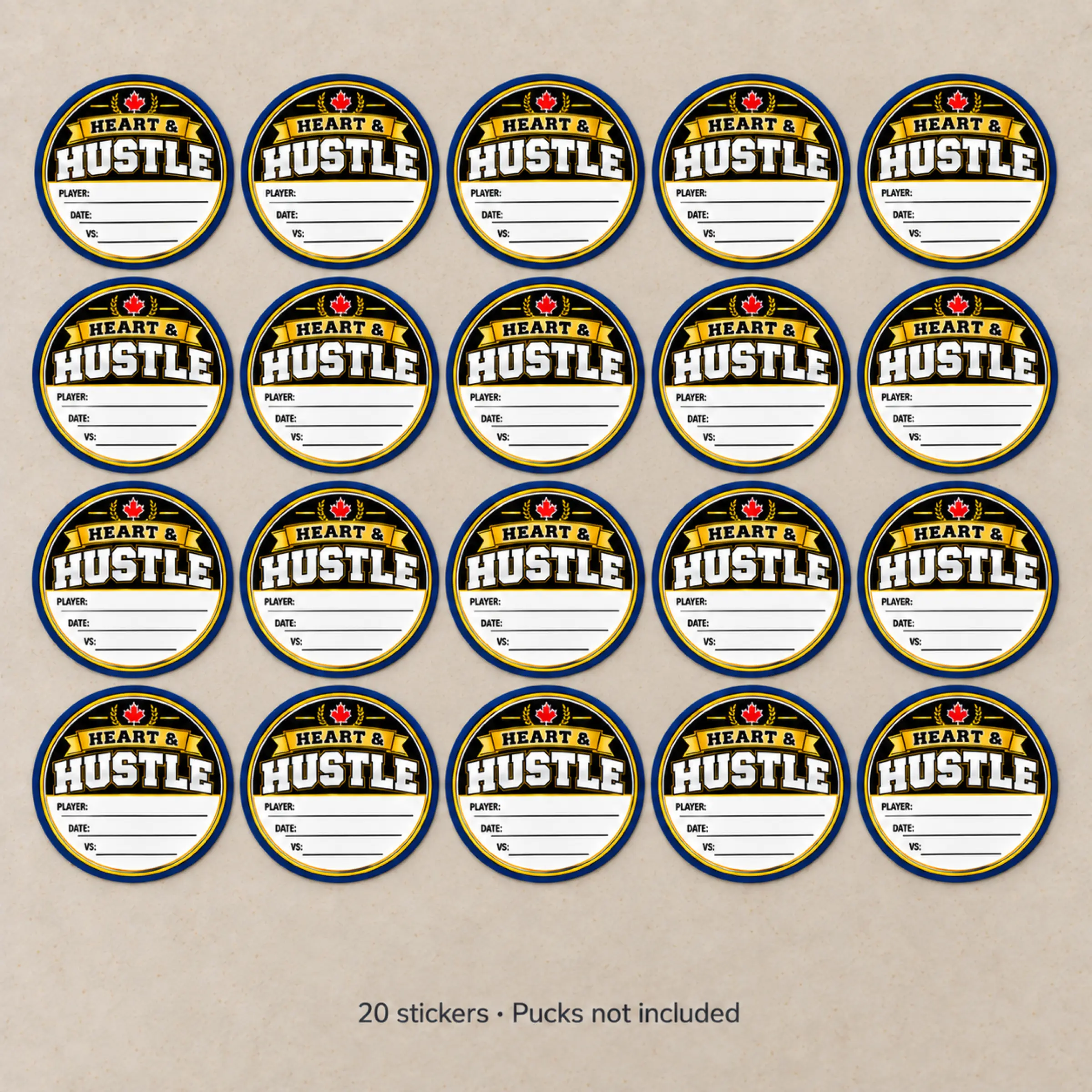 Heart and Hustle hockey puck award sticker 20 pack
