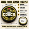 Hockey coach puck sticker size & application Hockey coach puck sticker sizing and application guide showing a 2.74 inch sticker on a 3 inch puck and a matching message back. Pucks not included.
