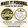 Hockey Coach Puck Stickers - Personalized Write-On Back Head Coach thank you hockey puck sticker beside a matching With Thanks back sticker showing an example handwritten message.