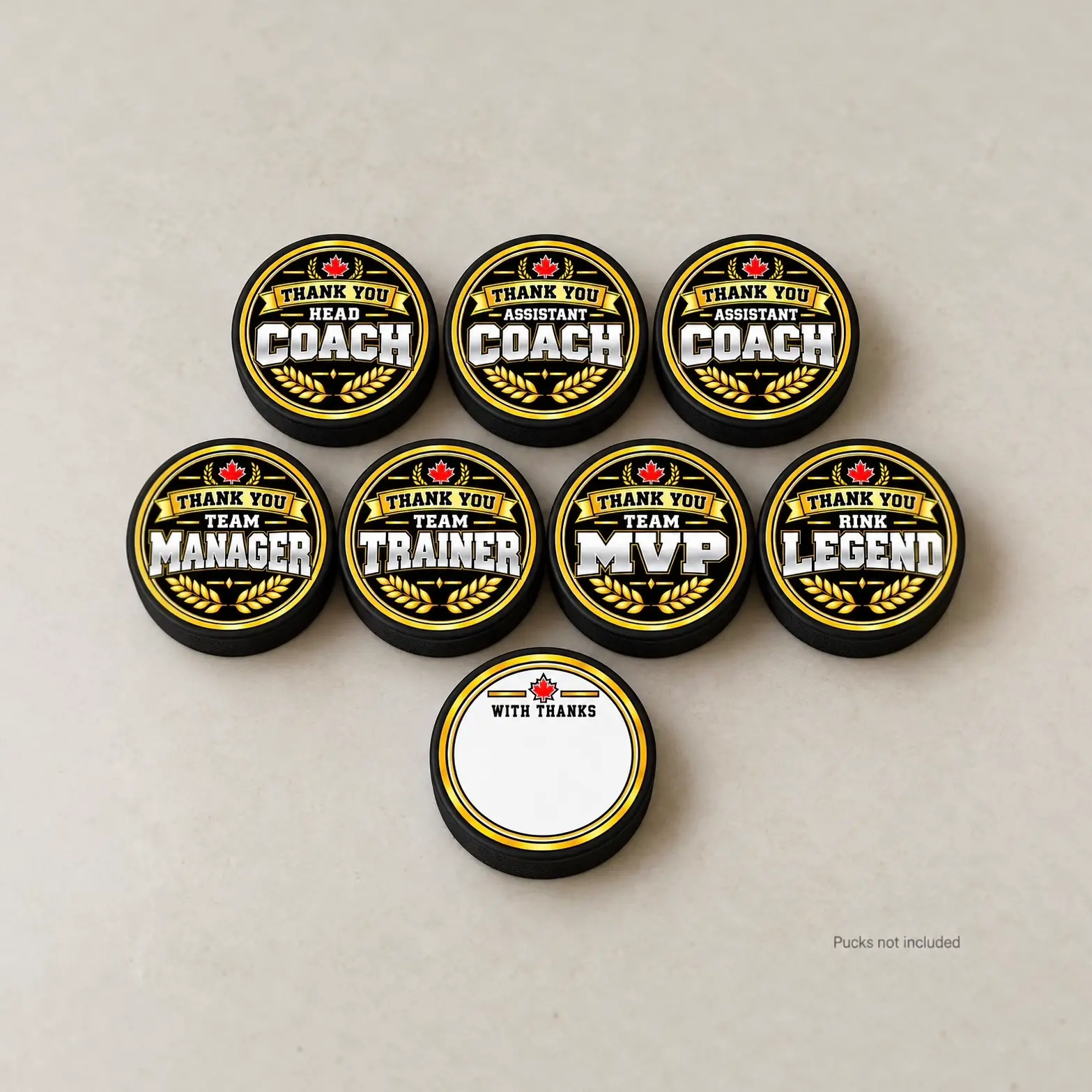 Coach thank you sticker kit with Head Coach, two Assistant Coach, Team Manager, Team Trainer, Team MVP and Rink Legend designs